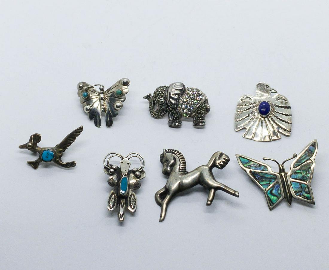 7 Sterling Turquoise Lapis Abalone Brooches Pins (1 of 9)