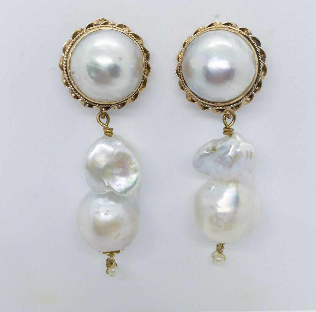 Mabe & Baroque Pearl Drop Earrings 14k Yellow Gold (1 of 5)