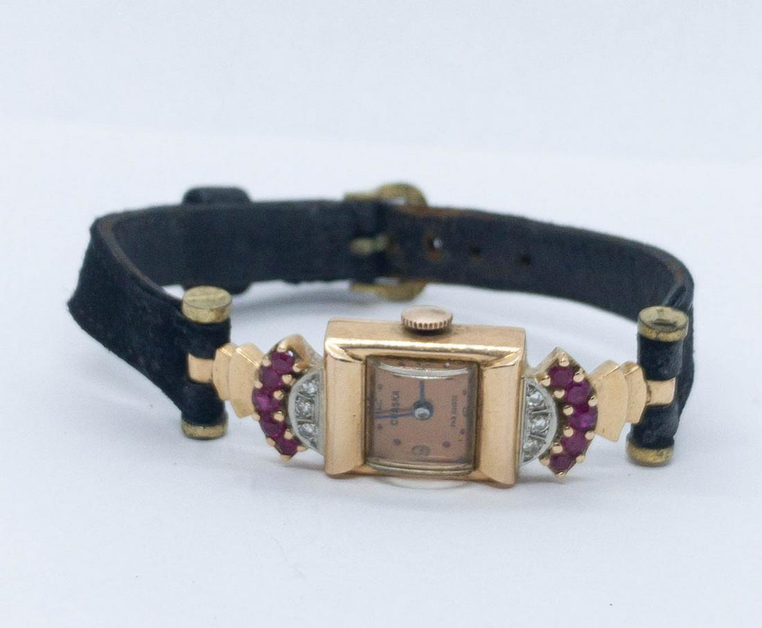 Chaska Art Deco Ruby Diamond Watch 14k Rose Gold (1 of 7)