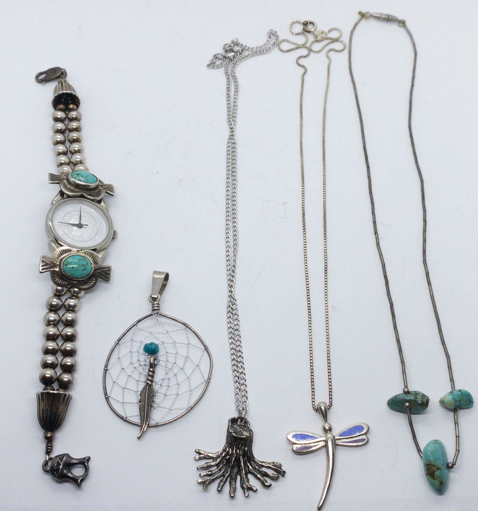 Lot of Turquoise & Enamel Sterling Jewelry & Watch (1 of 9)