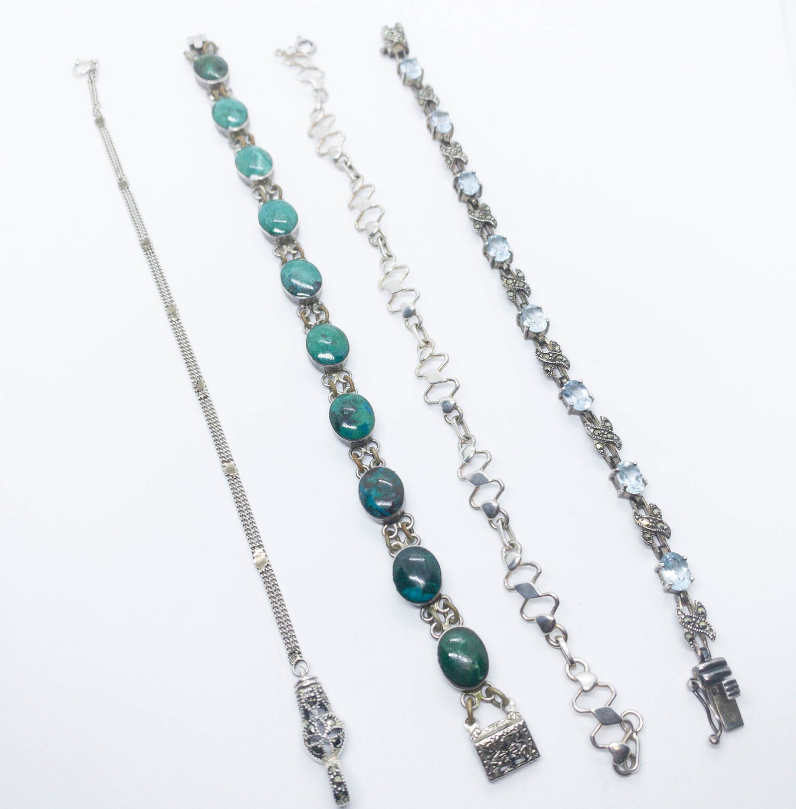 4 Sterling Bracelets, Marcasite, Crystal, Malachite (1 of 6)