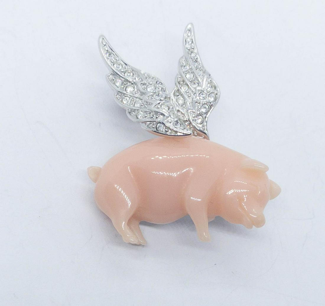 Kenneth Jay Lane Pink Pig Crystal Brooch (1 of 4)