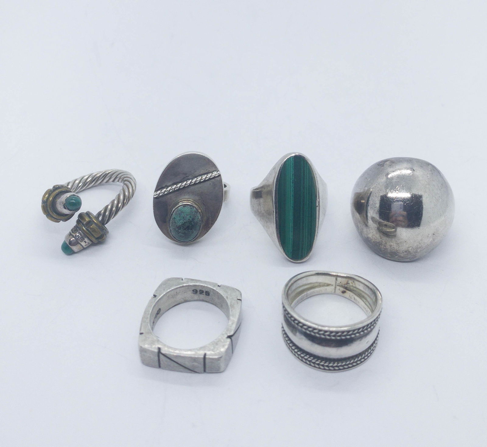 Lot of 6 Sterling Rings Malachite Turquoise (1 of 8)