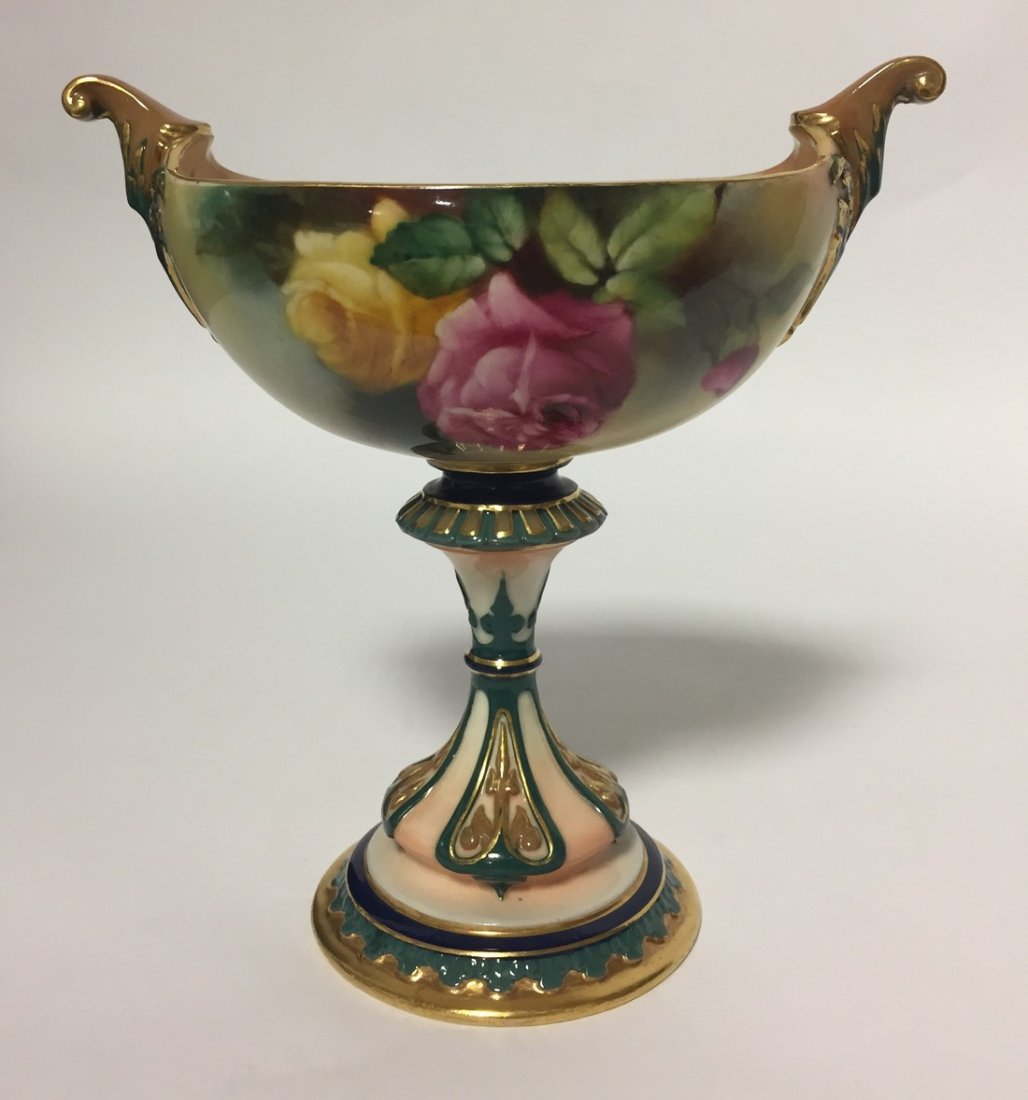 Royal Worcester Green Mark Hand Painted Roses Small: Antique. Hand painted. 6" x 6" x 3"