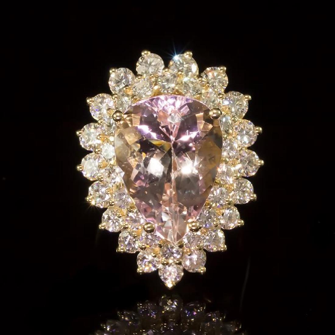 14K Gold 6.88ct Morganite 2.67ct Diamond Ring: Retail: $13,780.00 ****** Morganite & Diamond Ring ****** Metal: 14K Solid Yellow Gold / Total Item Weight: 11.1 grams / Country Made: United States / / Main Stone: Morganite / Color: Light Orangy Pin