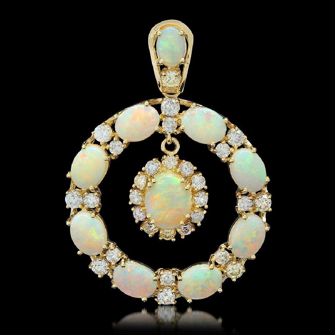 14K Gold 7.43ct Opal 2.42ct Diamond Pendant: Retail: $11,628.00 ****** 14K Gold 7.43ct Opal 2.42ct Diamond Pendant ****** Metal: 14K Solid Gold / Total Item Weight: 11.8 grams / Country Made: United States / / Main Stone: Opal / Color: Play of c