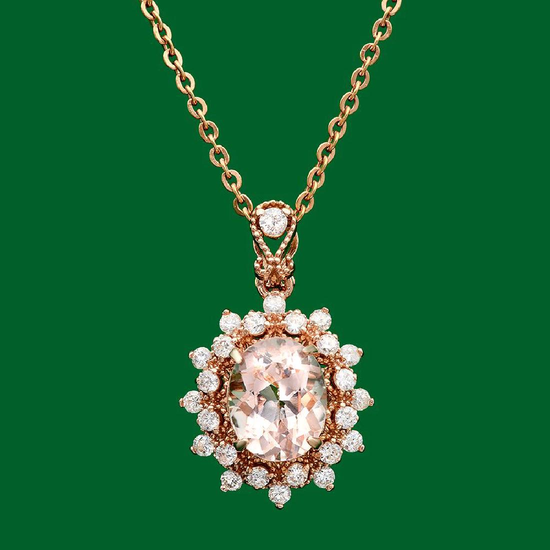14k Gold 2.67ct Morganite 0.70ct Diamond Pendant: Retail: $3,900.00 ****** 14k Gold 2.67ct Morganite 0.70ct Diamond Pendant ****** Metal: 14k Solid Yellow Gold / Total Item Weight: 2.9 grams / Country Made: United States / / Main Stone: Morganite / C