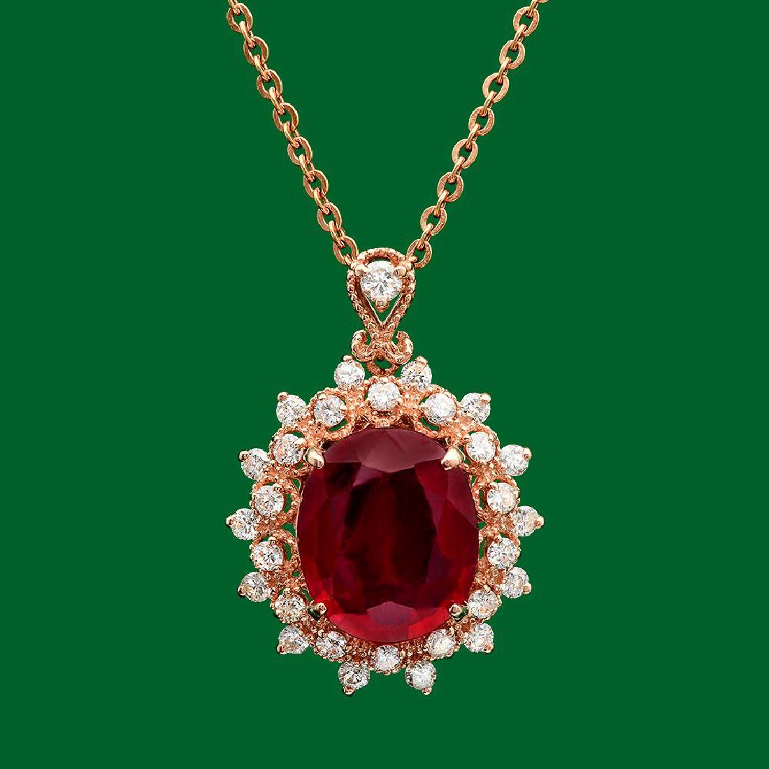 14k Gold 6.48ct Ruby 0.87ct Diamond Pendant: Retail: $4,800.00 ****** 14k Gold 6.48ct Ruby 0.87ct Diamond Pendant ****** Metal: 14k Solid Yellow Gold / Size: 7 / Total Item Weight: 4.7 grams / Country Made: United States / / Main Stone: Ruby / C