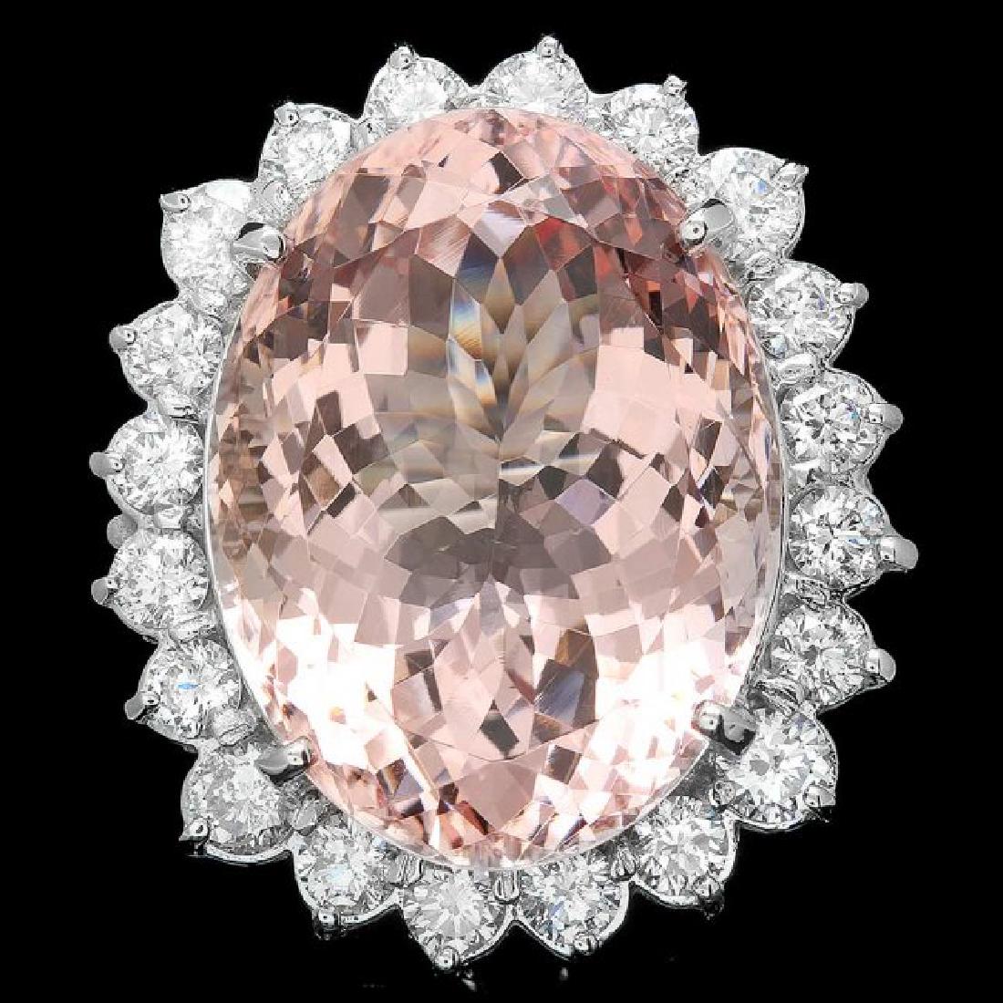 14k Gold 33.50ct Morganite 3.15ct Diamond Ring: Retail: $37,800.00 ****** 14k Gold 33.50ct Morganite 3.15ct Diamond Ring ****** Metal: 14k Solid White Gold / Size: 7 / Total Item Weight: 18.0 grams / Country Made: United States / / Main Stone: Morg