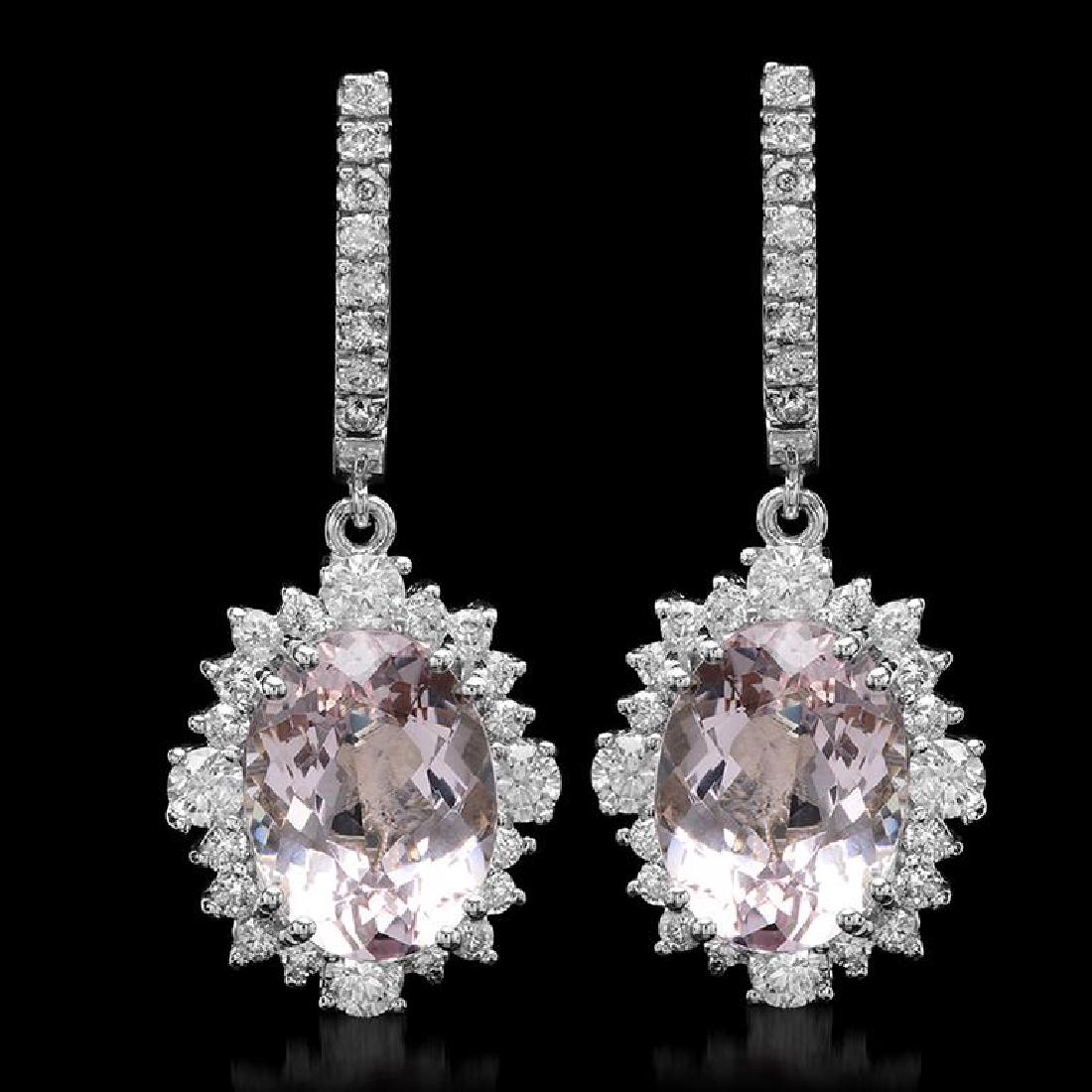 14K Gold 10.66ct Morganite 2.35ct Diamond Earrings: Retail: $17,820.00 ******14K Gold Morganite & Diamond Earrings ****** Metal: 14K Solid White Gold / Total Item Weight: 10.66 grams / Country Made: United States / / Main Stone: Morganite/ Color: Light