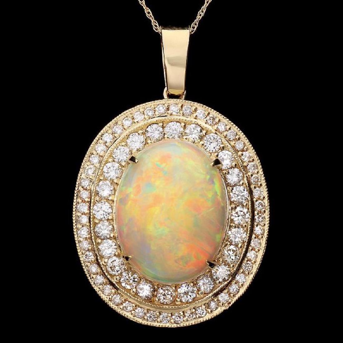 14k Gold 9.70ct Opal 2.30ct Diamond Pendant: Retail: $38,600.00 ****** 14k Gold 9.70ct Opal 2.30ct Diamond Pendant ****** Metal: 14k Solid Yellow Gold / Size: 16 / Total Item Weight: 11.0 grams / Country Made: USA / / Main Stone: Opal / Color: M