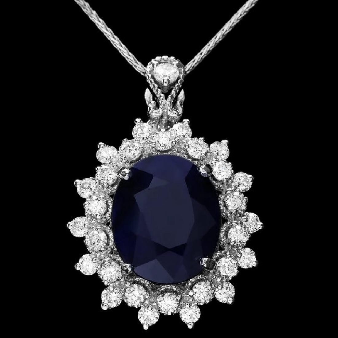 14k Gold 4.40ct Sapphire 0.85ct Diamond Pendant: Retail: $7,800.00 ****** 14k Gold 4.40ct Sapphire 0.85ct Diamond Pendant ****** Metal: 14k Solid White Gold / Size: 16 / Total Item Weight: 3.5 grams / Country Made: United States / / Main Stone: Sapp