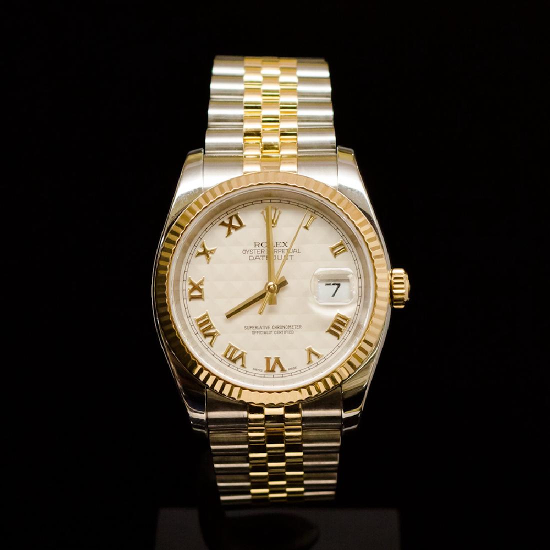 Rolex Two-Tone DateJust 36mm F Serial Men's Wristwatch: ****** Rolex Two-Tone DateJust 36mm F Serial Men's Wristwatch ****** One Mens, Rolex Two-Tone DateJust 36mm electronically tested and polished / Case: Gold/Stainless Steel, 36mm / Bezel: Yellow Gold.