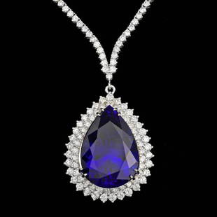 18k 38.00ct Tanzanite 12.35ct Diamond Necklace: Retail: $115,700.00 ****** 18k 38.00ct Tanzanite 12.35ct Diamond Necklace ****** Metal: 18k Solid White Gold / Size: 16 / Total Item Weight: 35.5 grams / Country Made: United States / / Main Stone: Ta