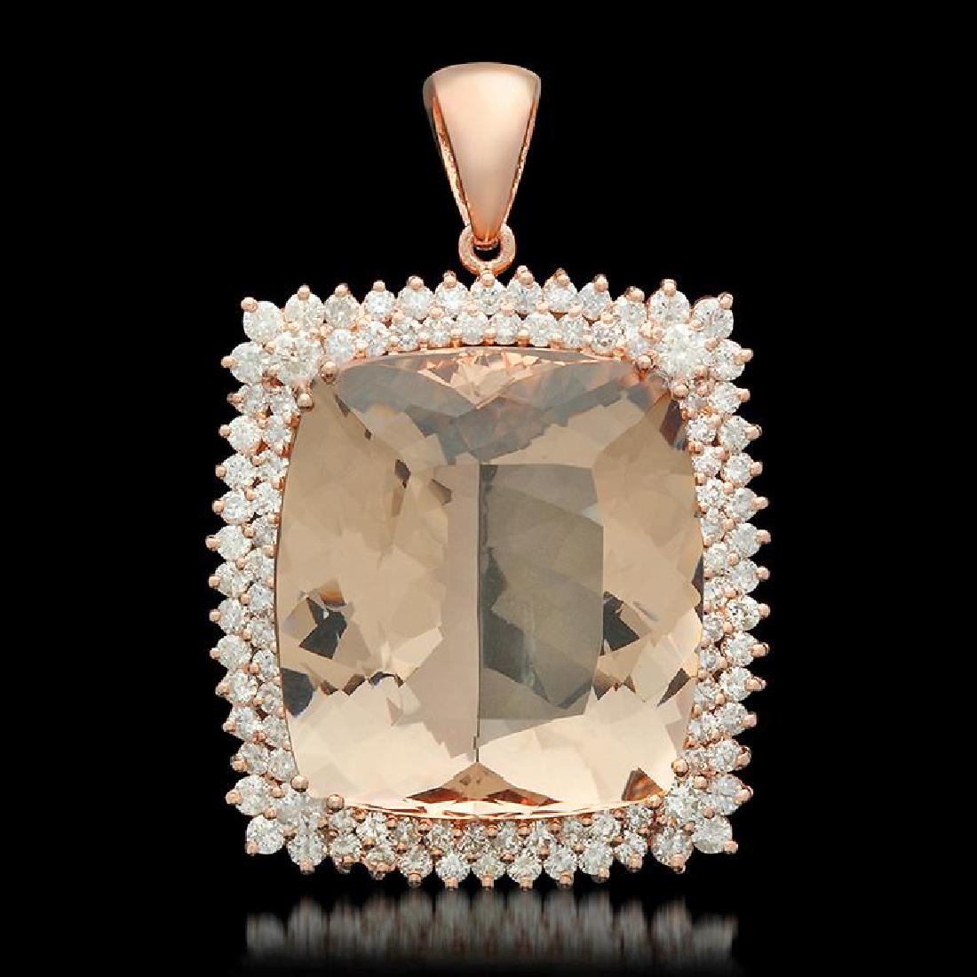 14K Gold 57.18ct Morganite 4.17ct Diamond Pendant: Retail: $35,180.00******14K Gold Morganite & Diamond Pendant ****** Metal: 14K Solid Rose Gold / Total Item Weight: 28.5 / Country Made: United States / / Main Stone: Morganite / Color: Light Orangy P