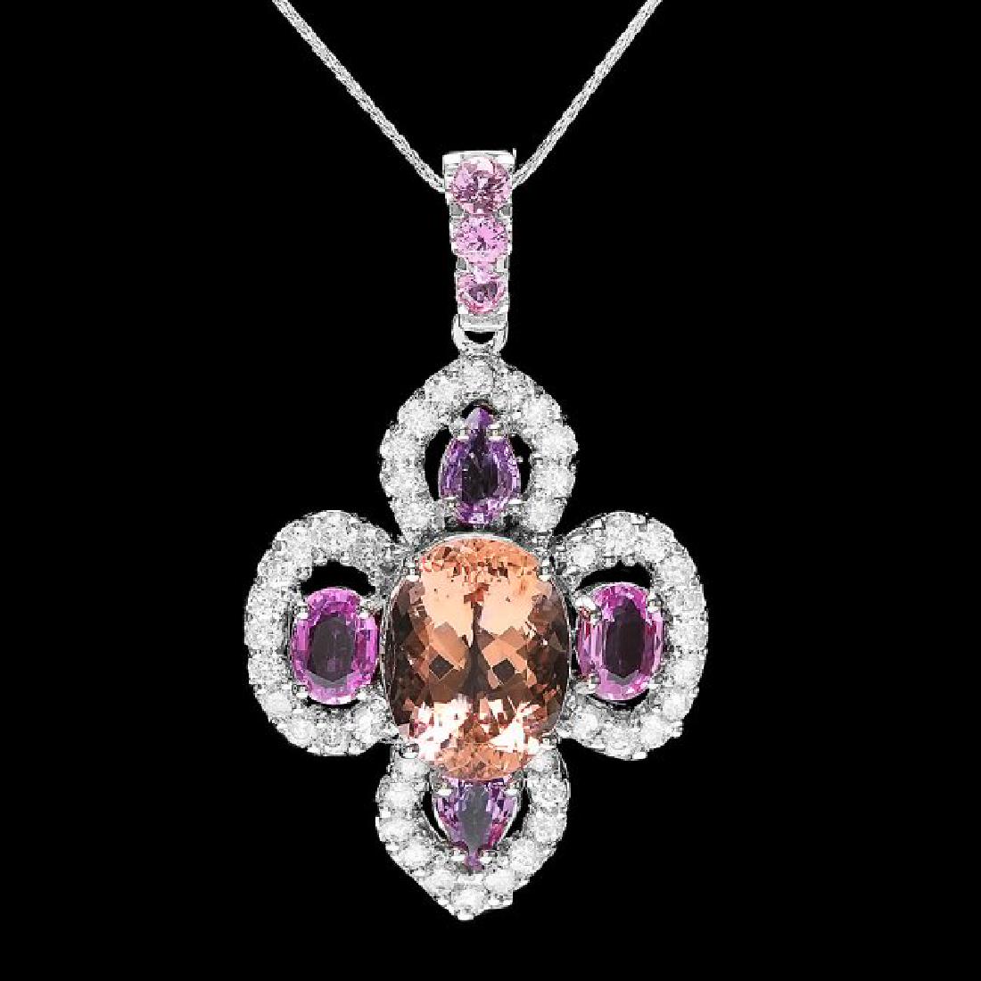 14k Gold 7ct Morganite 2.20ct Diamond Pendant: Retail: $15,800.00 ****** 14k Gold 7ct Morganite 2.20ct Diamond Pendant ****** Metal: 14k Solid White Gold / Size: 16 / Total Item Weight: 10.0 grams / Country Made: United States / / Main Stone: Morg