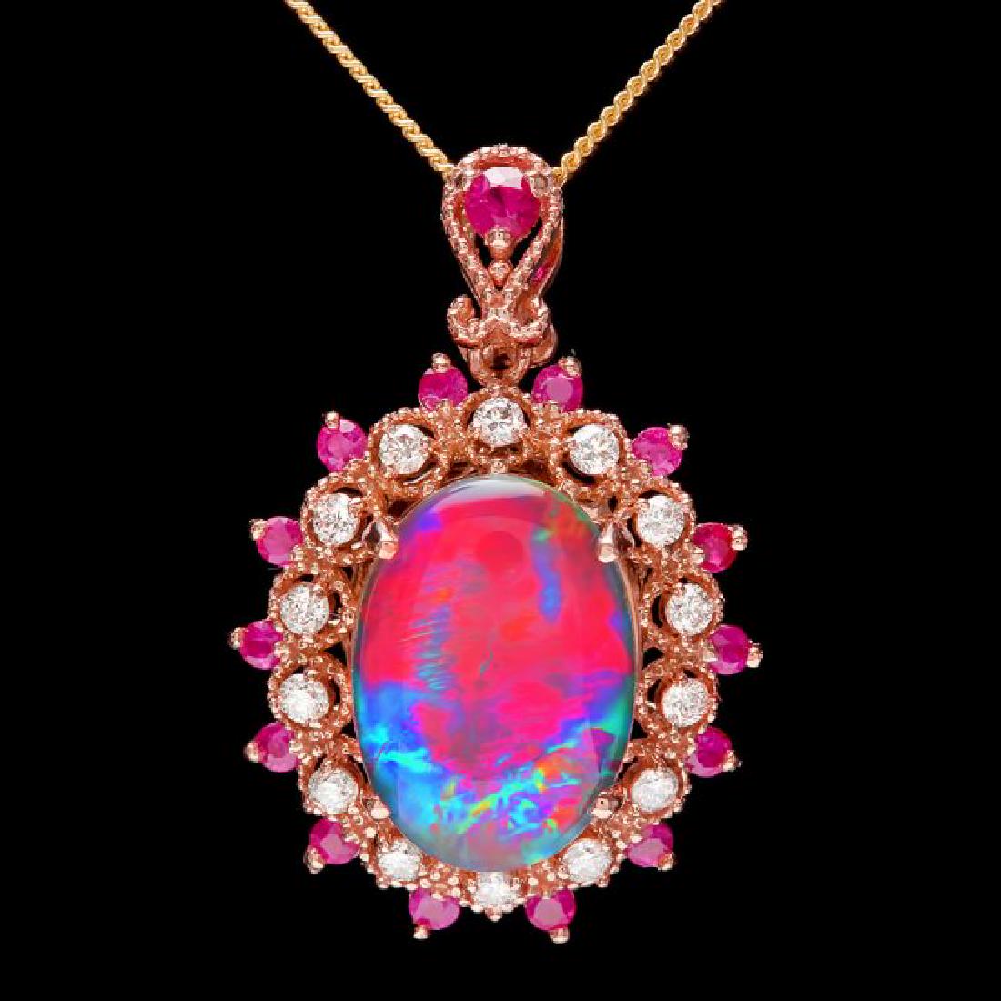 14k Rose Gold 3.50ct Opal 0.35ct Diamond Pendant: Retail: $4,800.00 ****** 14k Rose Gold 3.50ct Opal 0.35ct Diamond Pendant ****** Metal: 14k Solid Rose Gold / Size: 16 / Total Item Weight: 4.0 grams / Country Made: United States / / Main Stone: Opal