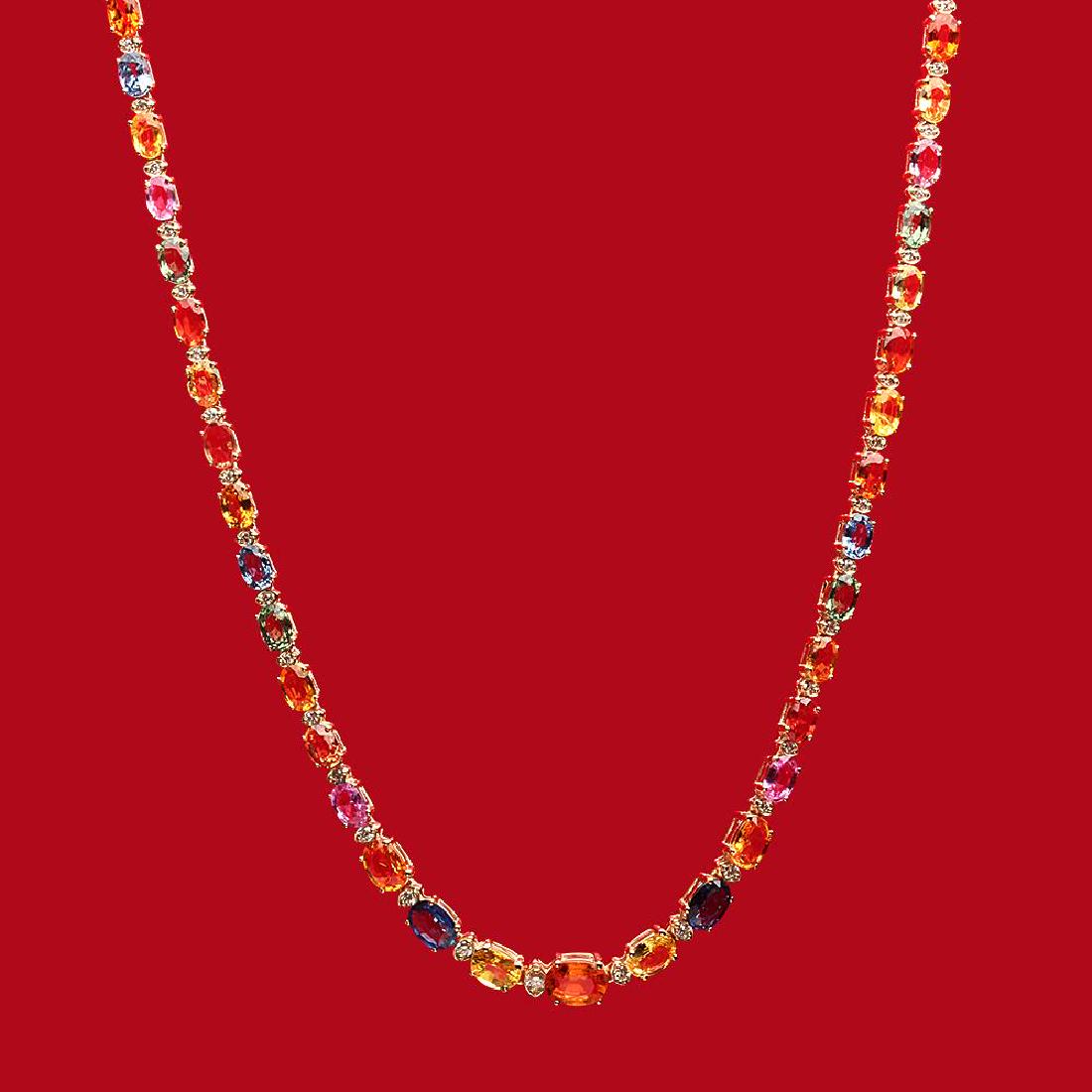 14K Gold 33.00ct Multi-Colored Sapphire 0.95ct Diamond: Retail: $18,750.00 ****** 14K Gold 33.00ct Multi-Colored Sapphire 0.95ct Diamond Necklace****** Metal: 14K Solid Gold / Total Item Weight: 21.6 grams / Country Made: United States / / Main Stone: Sapp