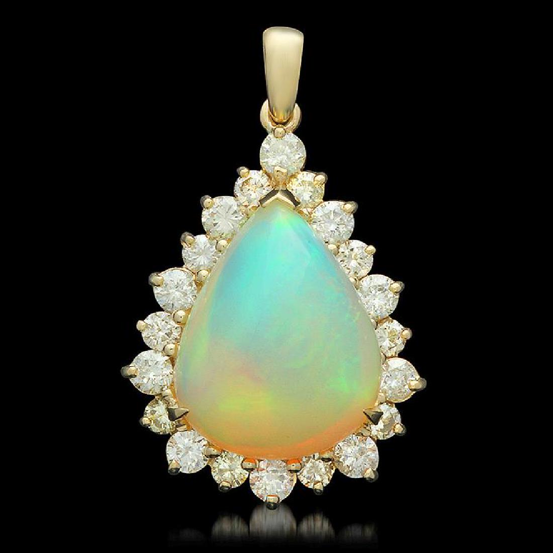 14K Gold 10.78ct Opal 2.15ct Diamond Pendant: Retail: $16,786.00 ****** 14K Gold Opal & Diamond Pendant ****** Metal: 14K Solid Yellow Gold / Total Item Weight: 8.2 / Country Made: United States / / Main Stone: Opal / Color: White / Carat Total W