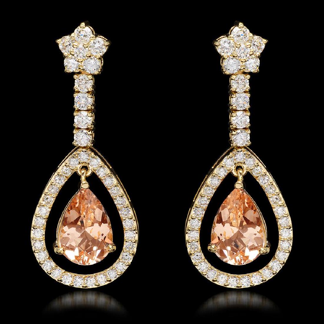 14k Yellow Gold 5.10ct Morganite 2.75ct Diamond: Retail: $12,100.00 ****** 14k Yellow Gold 5.10ct Morganite 2.75ct Diamond Earrings ****** Metal: 14K Yellow Gold / Total Item Weight: 8.6 grams / Country Made: United States / / Main Stone: Morganite 
