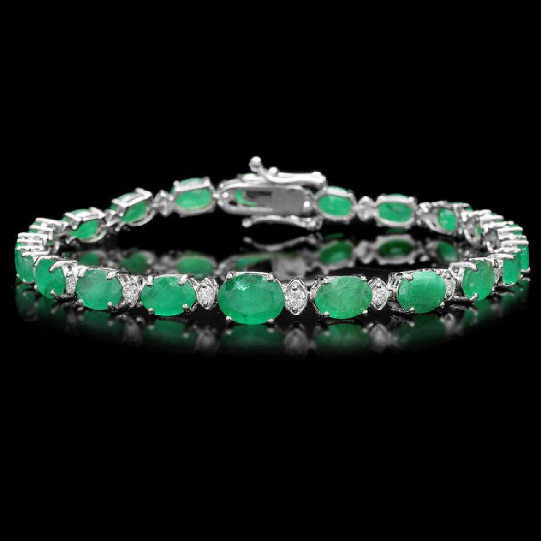 14k Gold 11.50ct Emerald 0.65ct Diamond Bracelet: Retail: $17,800.00 ****** 14k Gold 11.50ct Emerald 0.65ct Diamond Bracelet ****** Metal: 14k Solid White Gold / Size: 7 / Total Item Weight: 10.0 grams / Country Made: United States / / Main Stone: Em