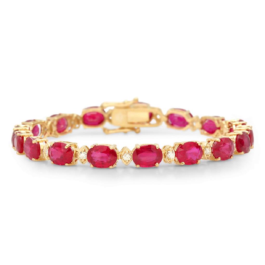 14K Gold 28.91ct Ruby 0.55cts Diamond Bracelet: Retail: $12,622.00 ****** 14K Gold 28.91ct Ruby 0.55cts Diamond Bracelet ****** Metal: 14K Yellow Gold / Total Item Weight: 17.6 grams / Country Made: United States / Main Stone: Coral / Color: Red / 
