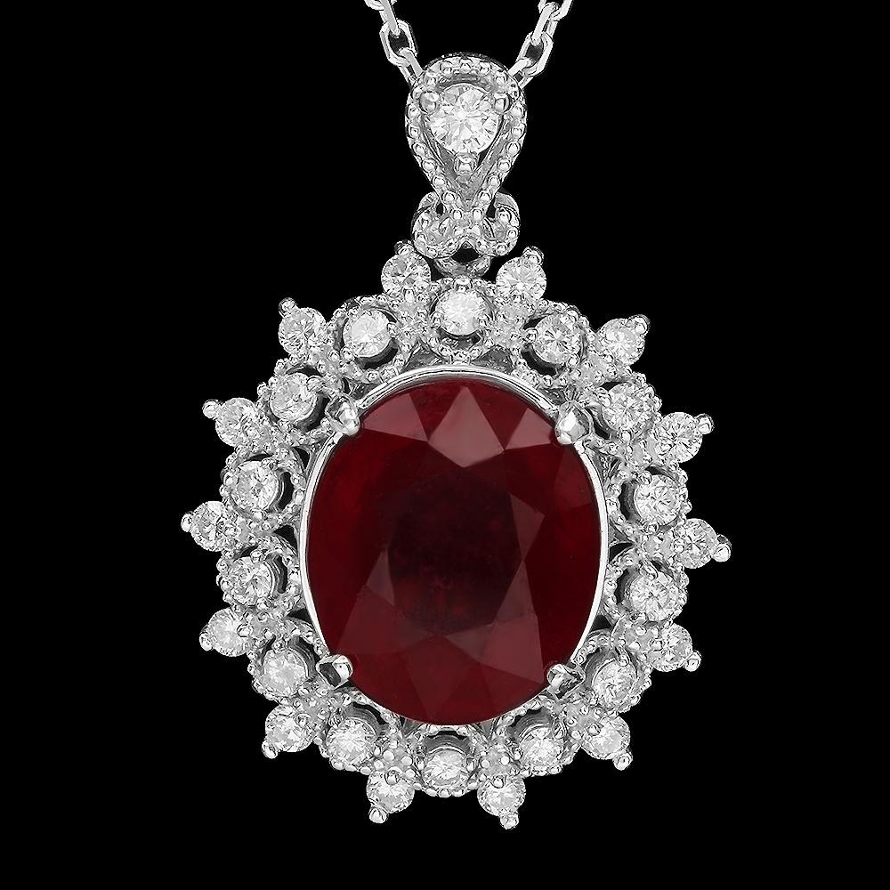 14K Gold 7.08ct Ruby 0.65ct Diamond Pendant: Retail: $4,656.00 ****** 14K Gold 7.08ct Ruby 0.65ct Diamond Pendant ****** Metal: 14K Solid Gold / Total Item Weight: 4.7 grams / Country Made: United States / / Main Stone: Ruby / Color: Red / Carat