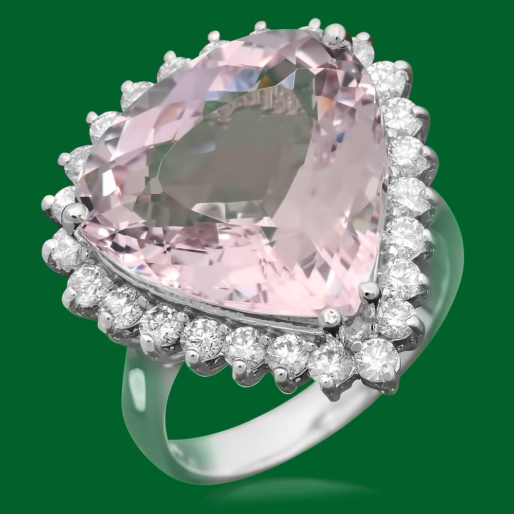 14k Gold 12.84ct Morganite 1.20ct Diamond Ring: Retail: $9,360.00 ****** 14k Gold 12.84ct Aquamarine 1.20ct Diamond Ring ****** Metal: 14k Solid White Gold / Size: 7 / Total Item Weight: 9.5 grams / Country Made: United States / / Main Stone: Morga
