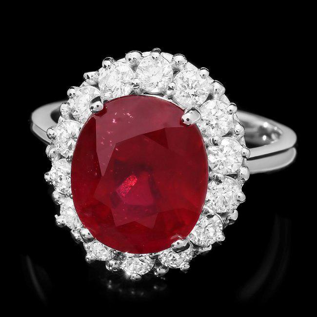 14k White Gold 6.40ct Ruby 1ct Diamond Ring: Retail: $7,800.00 ****** 14k White Gold 6.40ct Ruby 1ct Diamond Ring ****** Metal: 14k Solid White Gold / Size: 8 / Total Item Weight: 6 grams / Country Made: United States / / Main Stone: Ruby / Colo