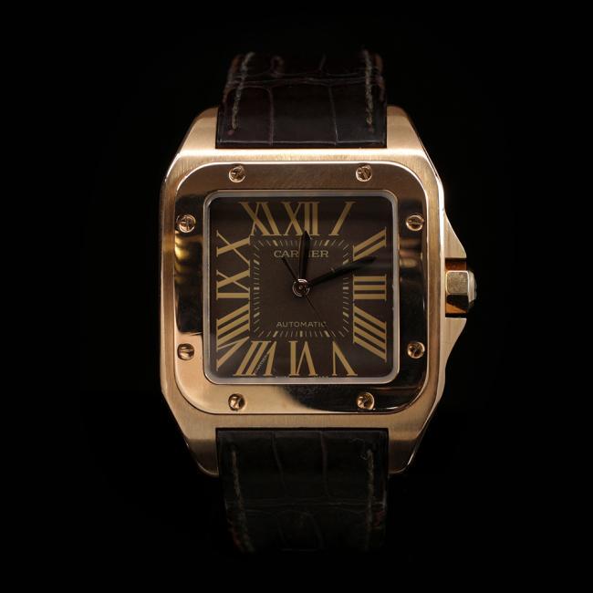 Cartier Santos 100mm in Rose Gold Limited Edition x/300: ****** Cartier Santos 100mm in Rose Gold Limited Edition x/300 ****** One Cartier Santos 100mm in Rose Gold Limited Edition x/300 electronically tested and polished. Case: Solid / SS 30mm / Bezel: / D