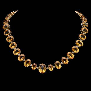 14K Gold 152.53ct Citrine & 4.10ct Diamond Necklace: Retail: $58,630.00******14K Gold Amethyst & Diamond Necklace****** Metal: 14K Solid Gold / Total Item Weight: 72.0 grams/ Country Made: United States / / Main Stone: Citrine / Color: Orange/ Carat