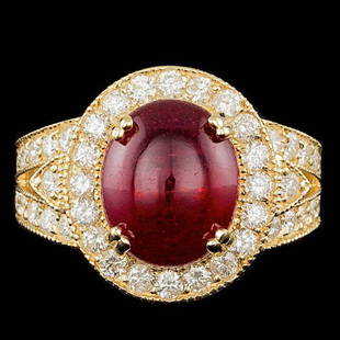 14k Yellow Gold 8.00ct Ruby 1.60ct Diamond Ring: Retail: $15,500.00 ****** 14k Yellow Gold 8.00ct Ruby 1.60ct Diamond Ring ****** Metal: 14k Solid Yellow Gold / Size: 7.5 / Total Item Weight: 9.5 grams / Country Made: United States / / Main Stone: