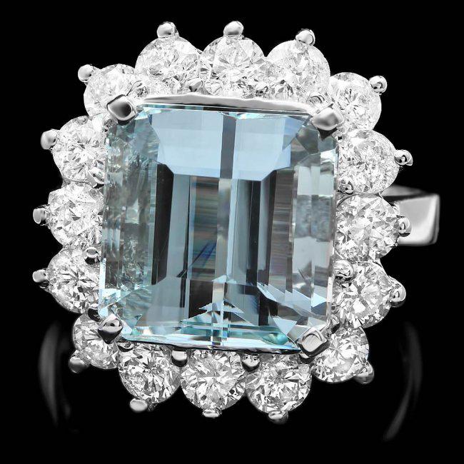 14k White Gold 7.40ct Aquamarine 2ct Diamond Ring: Retail: $12,750.00 ****** 14k White Gold 7.40ct Aquamarine 2ct Diamond Ring ****** Metal: 14k Solid White Gold / Size: 7.5 / Total Item Weight: 8 grams / Country Made: United States / / Main Stone: Aq
