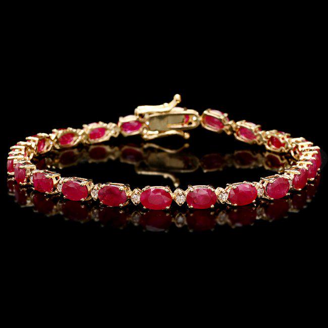 14k Gold 11.50ct Ruby 0.40ct Diamond Bracelet: Retail: $7,800.00 ****** 14k Gold 11.50ct Ruby 0.40ct Diamond Bracelet ****** Metal: 14k Solid Yellow Gold / Size: 7.5 / Total Item Weight: 9.5 grams / Country Made: United States / / Main Stone: Ruby
