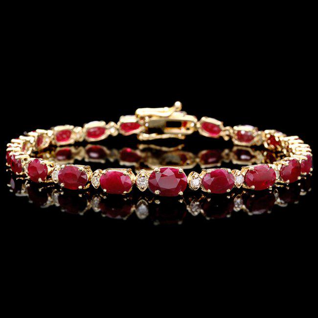 14k Gold 15.00ct Ruby 0.60ct Diamond Bracelet: Retail: $10,300.00 ****** 14k Gold 15.00ct Ruby 0.60ct Diamond Bracelet ****** Metal: 14k Solid Yellow Gold / Size: 7.5 / Total Item Weight: 10.5 grams / Country Made: United States / / Main Stone: Ru