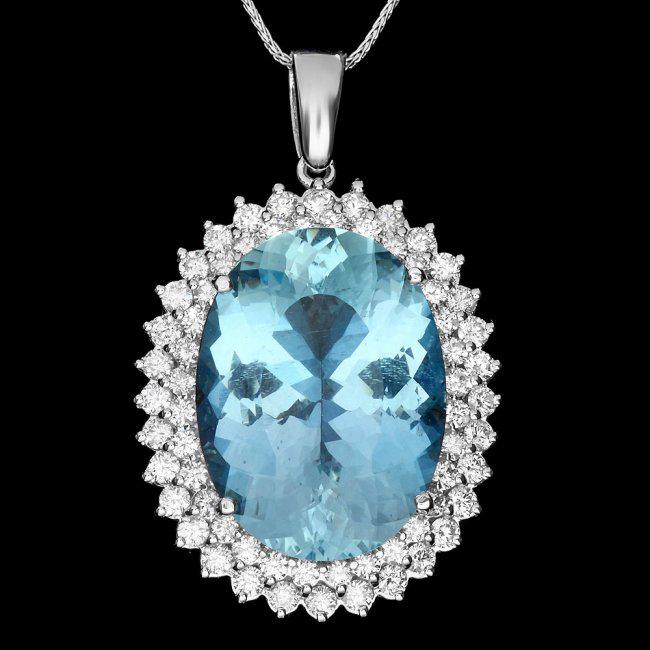 14k Gold 20ct Aquamarine 2.2ct Diamond Pendant: Retail: $38,900.00 ****** 14k Gold 20ct Aquamarine 2.2ct Diamond Pendant ****** Metal: 14k Solid White Gold / Size: 16 / Total Item Weight: 12.5 grams / Country Made: United States / / Main Stone: Aqu