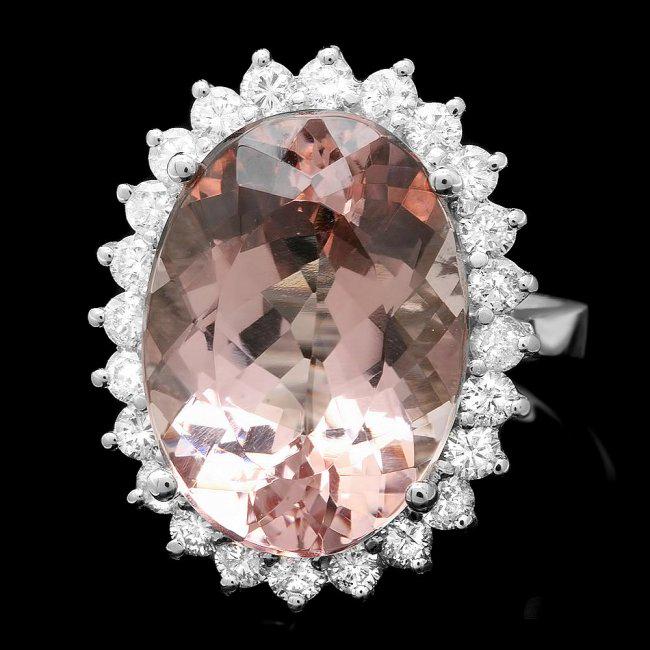 14k Gold 11.00ct Morganite 1.10ct Diamond Ring: Retail: $8,600.00 ****** 14k Gold 11.00ct Morganite 1.10ct Diamond Ring ****** Metal: 14k Solid White Gold / Size: 7 / Total Item Weight: 8.5 grams / Country Made: United States / / Main Stone: Morgan