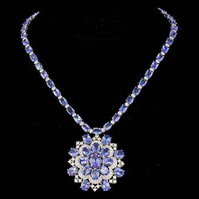 14k 53.00ct Tanzanite 5.20ct Diamond Necklace: Retail: $62,700.00 ****** 14k 53.00ct Tanzanite 5.20ct Diamond Necklace ****** Metal: 14k Solid White Gold / Size: 17 / Total Item Weight: 44.0 grams / / Main Stone: Tanzanite / Color: Purple / Carat 
