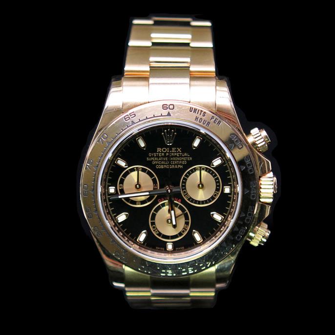 Rolex Daytona 40mm 18K Rose Gold Mens Wristwatch: ****** Rolex Daytona 40mm 18K Rose Gold Mens Wristwatch ****** One Mens, Rolex Daytona 40mm 18K Rose Gold Wristwatch electronically tested and polished / Case: 18K Solid Rose Gold, 40mm / Dial: Black