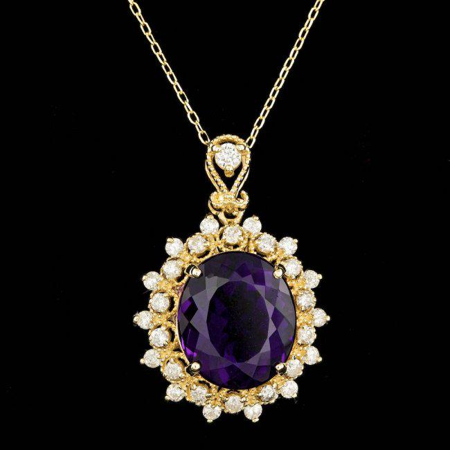14k Gold 8.00ct Amethyst 0.90ct Diamond Pendant: Retail: $6,800.00 ****** 14k Gold 8.00ct Amethyst 0.90ct Diamond Pendant ****** Metal: 14k Solid Yellow Gold / Size: 18 / Total Item Weight: 7.0 grams / Country Made: United States / / Main Stone: Ame