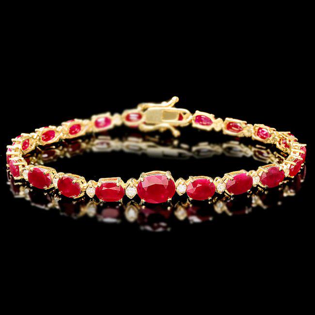 14k Gold 16.00ct Ruby 0.80ct Diamond Bracelet: Retail: $11,500.00 ****** 14k Gold 16.00ct Ruby 0.80ct Diamond Bracelet ****** Metal: 14k Solid Yellow Gold / Size: 7.5 / Total Item Weight: 11.0 grams / Country Made: United States / / Main Stone: Ru