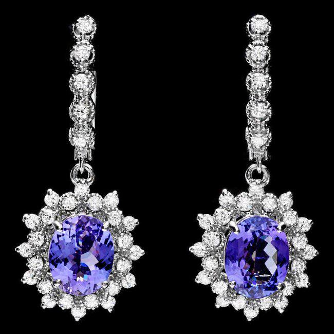 14k Gold 5ct Tanzanite 1.60ct Diamond Earrings: Retail: $9,300.00 ****** 14k Gold 5ct Tanzanite 1.60ct Diamond Earrings ****** Metal: 14k Solid White Gold / Total Item Weight: 7.5 grams / Country Made: United States / / Main Stone: Tanzanite / Colo
