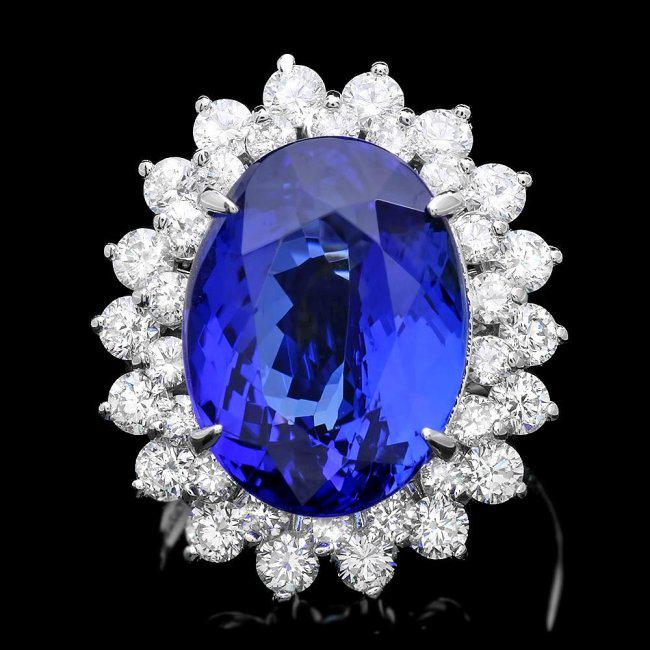 14k Gold 11.00ct Tanzanite 2.30ct Diamond Ring: Retail: $43,800.00 ****** 14k Gold 11.00ct Tanzanite 2.30ct Diamond Ring ****** Metal: 14k Solid White Gold / Size: 7 / Total Item Weight: 9.0 grams / Country Made: United States / / Main Stone: Tanza