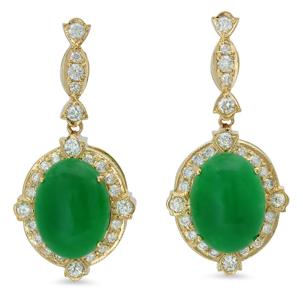 14K Gold 18.21ct Jadeite 1.85 Diamond Earrings: Retail: $16,350.00 ****** 14K Gold 18.21ct Jadeite 1.85 Diamond Earrings ****** Metal: 14K Solid Gold / Total Item Weight: 12.7 grams / Country Made: United States / / Main Stone: Jadeite / Color: Gre