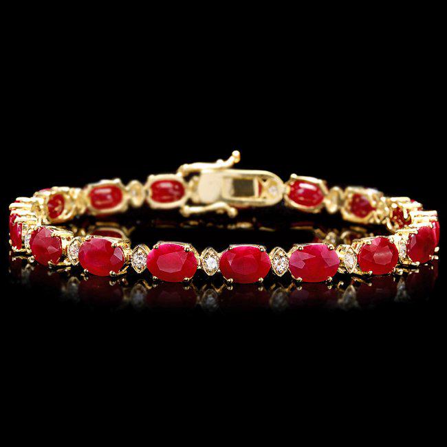 14k Gold 25.00ct Ruby 1.00ct Diamond Bracelet: Retail: $18,200.00 ****** 14k Gold 25.00ct Ruby 1.00ct Diamond Bracelet ****** Metal: 14k Solid Yellow Gold / Size: 7.5 / Total Item Weight: 16.5 grams / Country Made: United States / / Main Stone: Ru