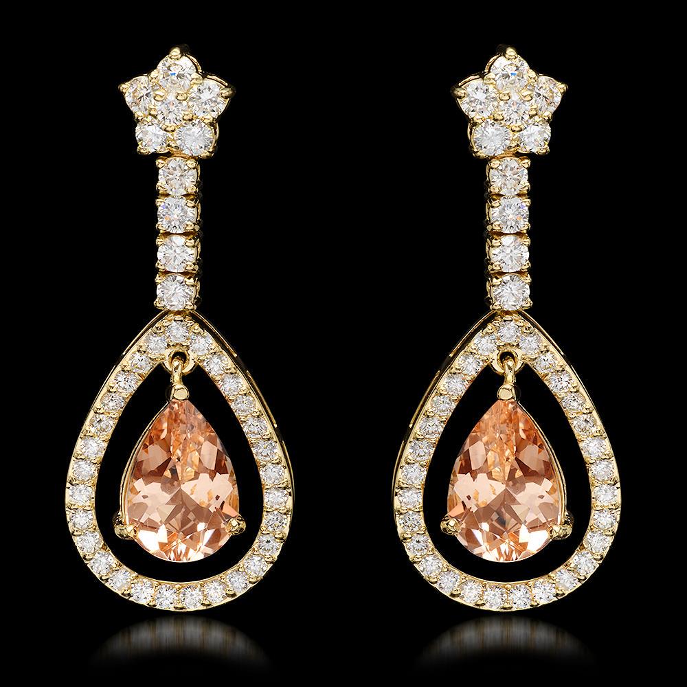 14k Yellow Gold 5.10ct Morganite 2.75ct Diamond: Retail: $12,100.00 ****** 14k Yellow Gold 5.10ct Morganite 2.75ct Diamond Earrings ****** Metal: 14K Yellow Gold / Total Item Weight: 8.6 grams / Country Made: United States / / Main Stone: Morganite 