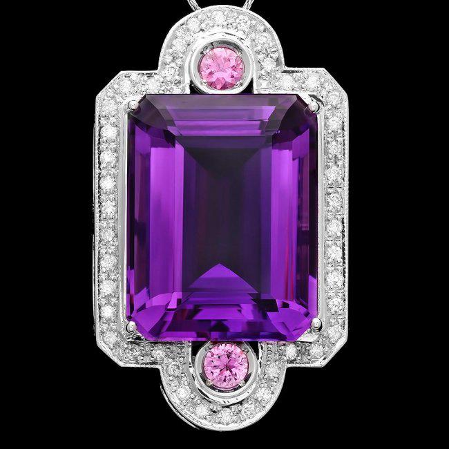 14k Gold 43ct Amethyst 0.85ct Diamond Pendant: Retail: $16,500.00 ****** 14k Gold 43ct Amethyst 0.85ct Diamond Pendant ****** Metal: 14k Solid White Gold / Size: 16 / Total Item Weight: 20.5 grams / Country Made: United States / / Main Stone: Amet