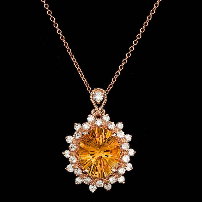 14k Gold 4.00ct Citrine 0.80ct Diamond Pendant: Retail: $5,700.00 ****** 14k Gold 4.00ct Citrine 0.80ct Diamond Pendant ****** Metal: 14k Solid Yellow Gold / Size: 18 / Total Item Weight: 5.0 grams / Country Made: United States / / Main Stone: Citr