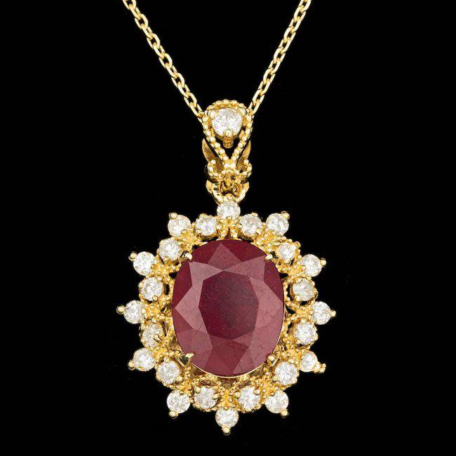 14k Gold 5.50ct Ruby 0.75ct Diamond Pendant: Retail: $7,000.00 ****** 14k Gold 5.50ct Ruby 0.75ct Diamond Pendant ****** Metal: 14k Solid Yellow Gold / Size: 18 / Total Item Weight: 5.0 grams / Country Made: United States / / Main Stone: Ruby /