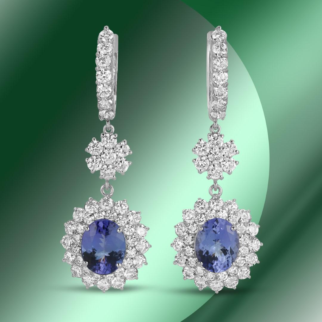 14K Gold 6.09cts Tanzanite & 7.01cts Diamond Earrings: Retail: $39,565***** 14K Gold 6.09cts Tanzanite & 7.01cts Diamond Earrings****** Metal: 14K White Gold/ Total Wt.: 14.6g/ Country Made USA// Main Stone: Tanzanite / Carat Total Wt: 6.09cts / Treatment